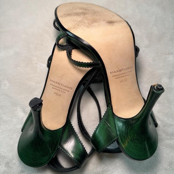 90s 2000s Very Rare green and black leather marbled design strappy high heels - Picture 4 of 4